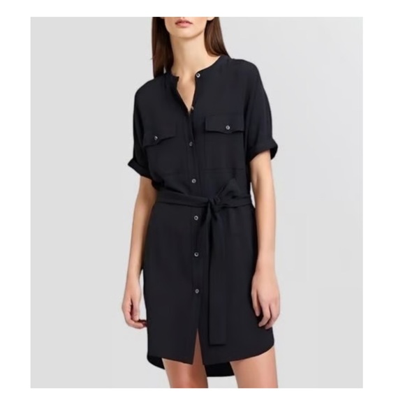 Theory Rosina Crepe Belted Cargo Shirt Dress in Black. Size Large - Picture 1 of 12